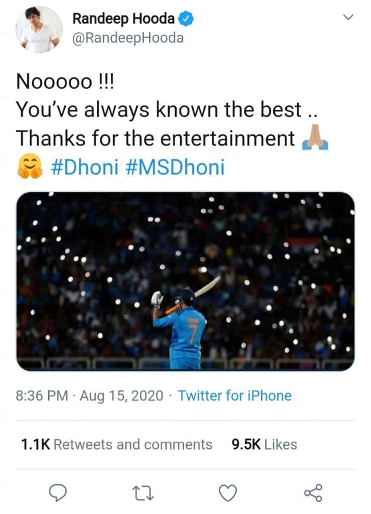 touching tributes for captain cool(randeep hooda tweet
