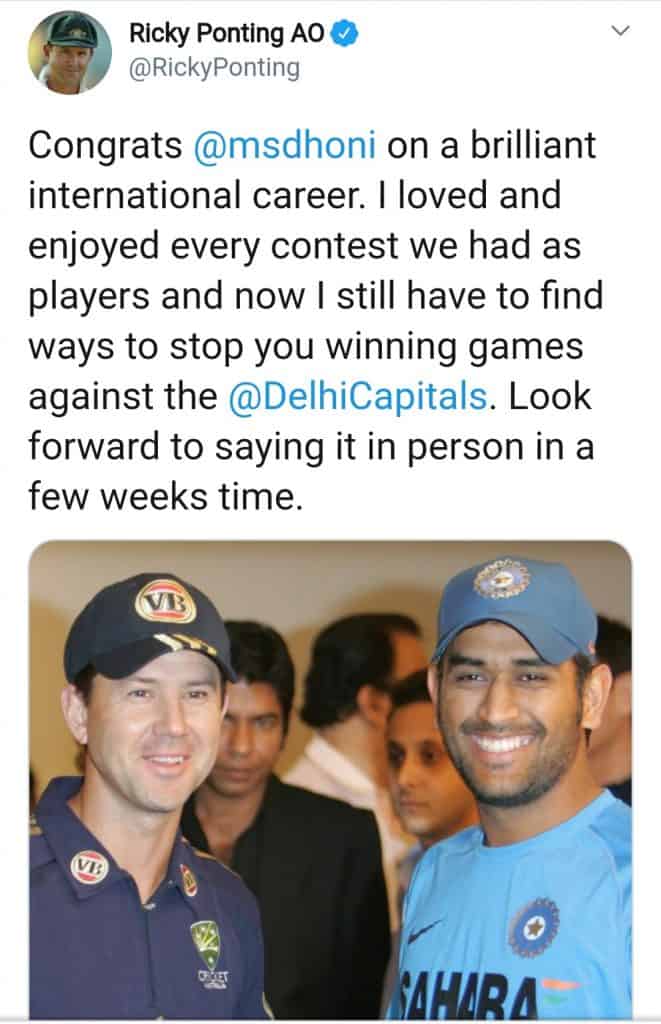 touching tributes for captain cool(ricky ponting tweet